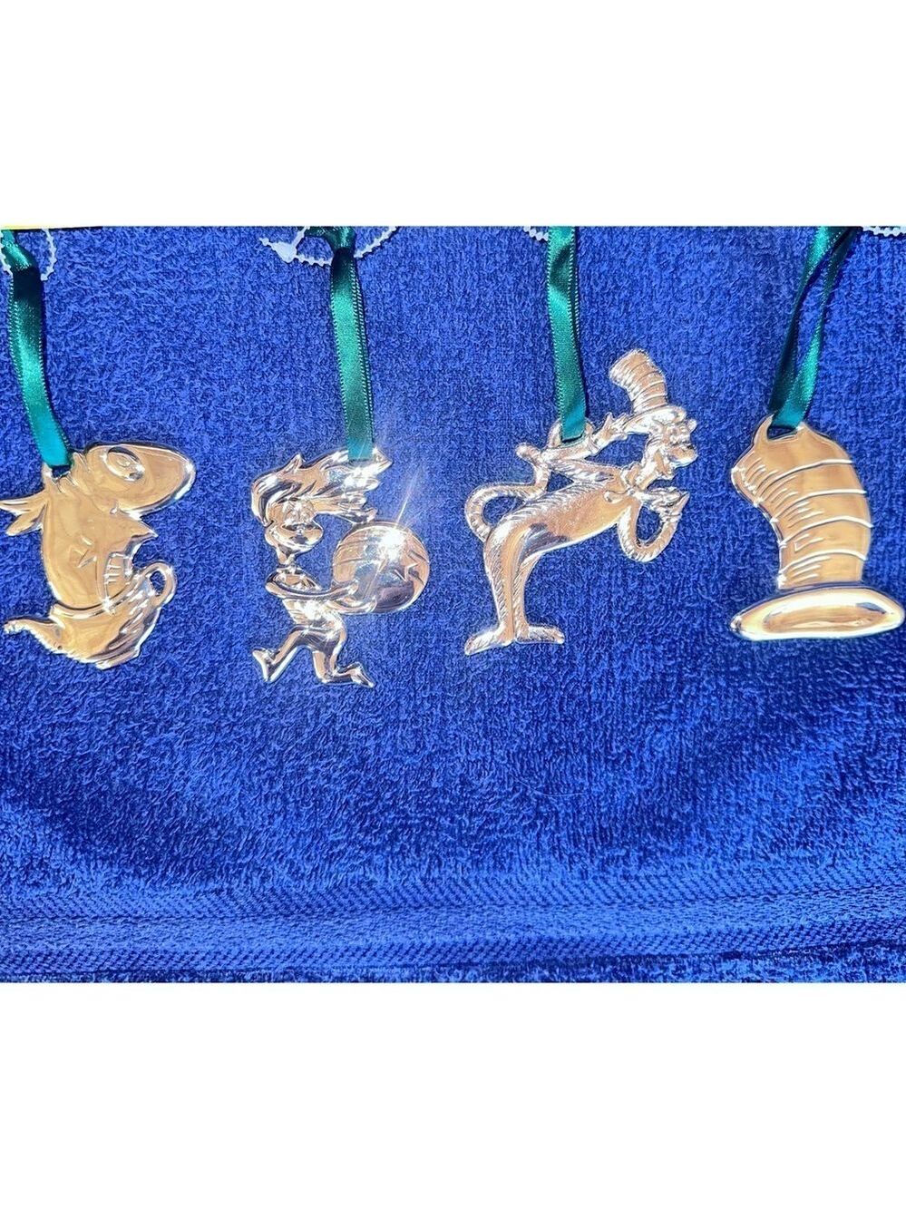 NEW Vintage Cat In The Hat Christmas Tree Ornament Dr Seuss Silver Plated Set
